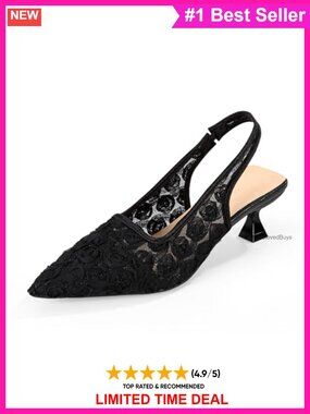 Lace Kitten Heels Slingback Pointed Toe Mesh Dress Shoes for Wedding Party